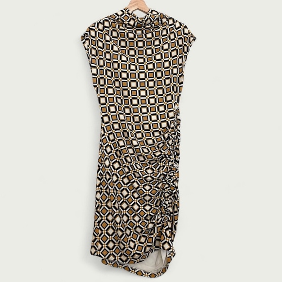 ANTHROPOLOGIE Maya Geometric Print Ruched Cowl Neck Sleeveless Sheath Dress - Picture 9 of 14